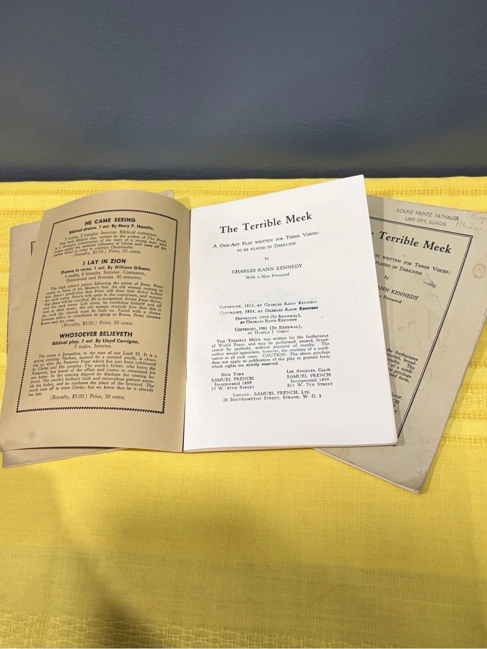 VTG 1961 The Terrible Meek Script Set 3 Samuel French One Act Play Booklets Lot